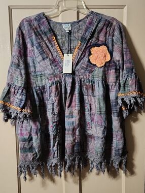 NWT Jaded Gypsy Whistling Meadow Plaid Patchwork Tunic S/M